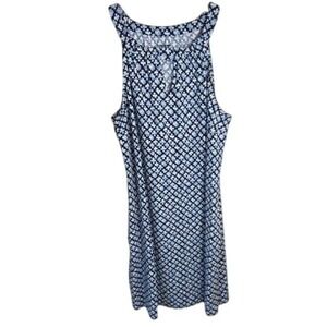 Lands End Navy White Floral Geometric Keyhole Halter Shift Dress Cover Up Med
